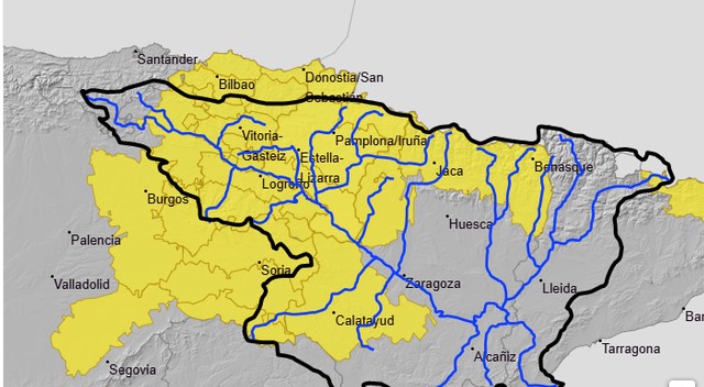 Como consecuencia de los avisos de la AEMet por lluvias intensas, se advierte de la posibilidad de crecidas súbitas importantes en barrancos y cauces menores en las comunidades autónomas de Castilla y León (Burgos y Soria), País Vasco, La Rioja, Navarra y Aragón (Huesca y Zaragoza) Como consecuencia de los avisos de la AEMet por lluvias intensas, se advierte de la posibilidad de crecidas súbitas importantes en barrancos y cauces menores en las comunidades autónomas de Castilla y León (Burgos y Soria), País Vasco, La Rioja, Navarra y Aragón (Huesca y Zaragoza)